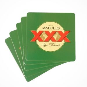 ⚫️ TRES EQUIS GREEN COASTER 5 PACK Assholes Live Forever Linda Finegold